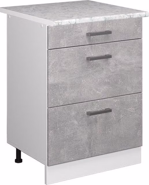 Mueble bajo de cocina Vicco R-Line con cajones y encimera en color gris y blanco, An: 60 cm, Al: 81,6 cm, P: 34 cm
