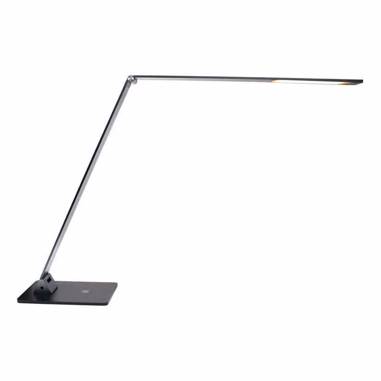 Lámpara de escritorio LED de la marca LEDBOX en color gris y blanco con luz cálida, ajustable y fabricada en metal y aluminio para tu oficina o casa