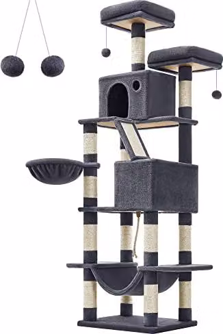 Árbol para gatos SONGMICS HOME XXL de 206 cm con cuevas, hamaca y postes, color gris antracita