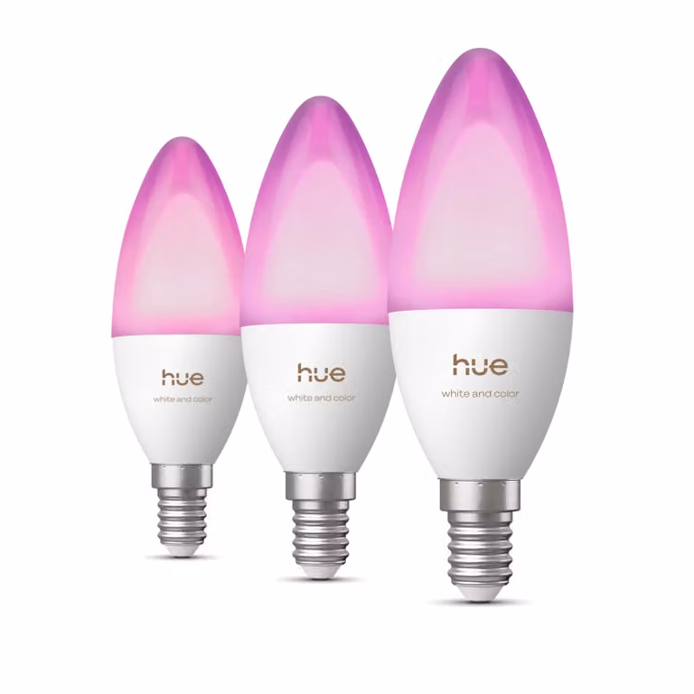 Bombilla LED inteligente Philips Hue White & Color Ambiance Vela B39 con casquillo E14 y tecnología RGBW regulable en multicolor