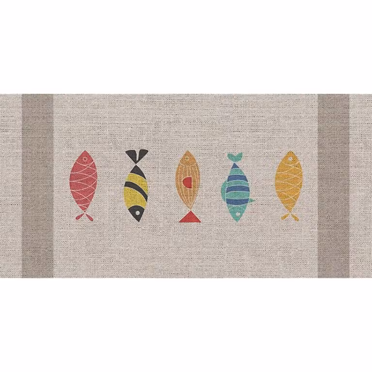 Alfombra vinílica con diseño de peces multicolor, antideslizante y lavable, An/P: 97 x 48 cm