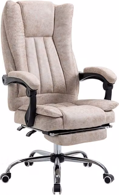 Silla de oficina ejecutiva NORTHIX en microfibra beige con altura ajustable, reposacabezas y reposabrazos