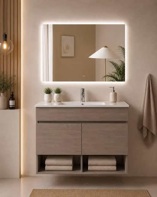 Mueble de baño suspendido Origenbath Nebari con lavabo extraplano en color roble smoky An/P/Al: 60 x 45 cm