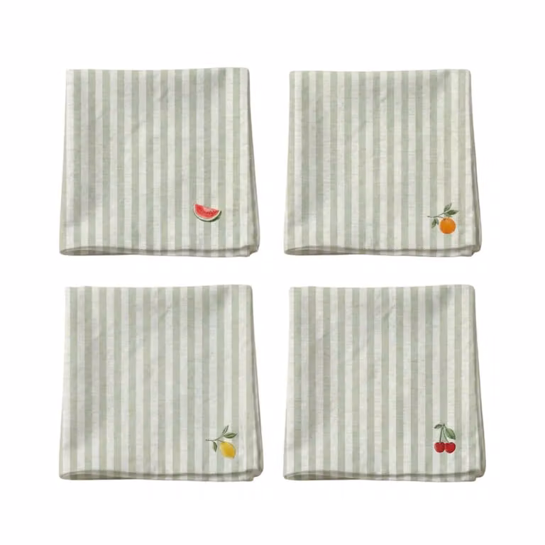Pack de 4 servilletas de algodón con diseño de rayas Muare Home en color verde, 43 x 43 cm