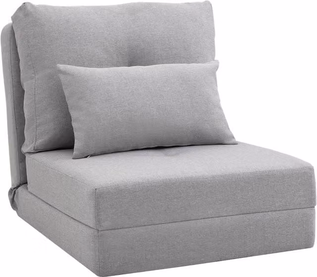Sofá cama individual plegable HOMCOM tapizado en lino gris claro con respaldo ajustable de 5 posiciones y almohada