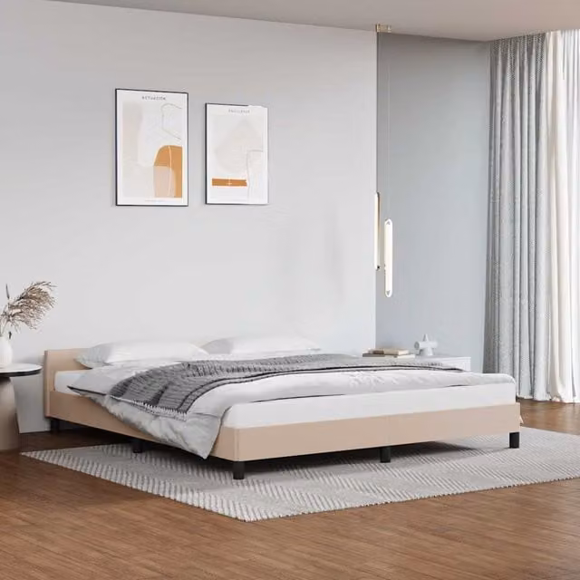 Estructura de cama con cabecero tapizada Maison Exclusive en color beige, An/P/Al: 180 x 200 x 140 cm