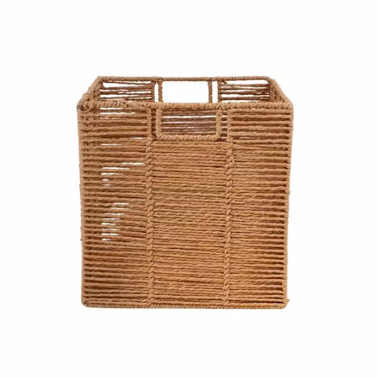 Cubo de almacenamiento plegable Ornami de tejido abierto en color marrón con dimensiones de 31 x 31 x 31 cm