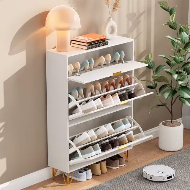 Zapatero NAHILIMI Blanco de Estilo Escandinavo con Compartimentos Abatibles y Ventilación, Al 118 x An 80 x P 24 cm