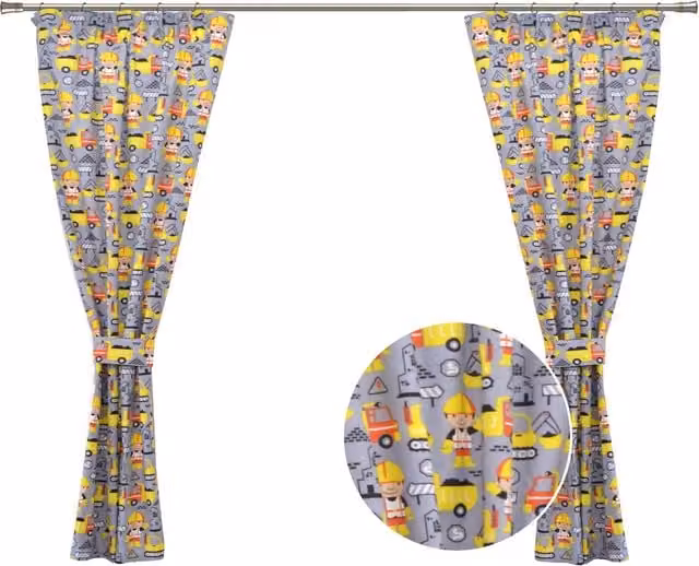 Cortina de algodón para niños con diseño de vehículos Cars en colores gris, amarillo y multicolor, An/Al: 150 x 70 cm