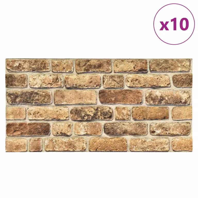 Set de 10 paneles de pared vidaXL con efecto piedra en color beige y marrón, fabricados en poliestireno, An/P/Al: 100 x 50 x 2 cm