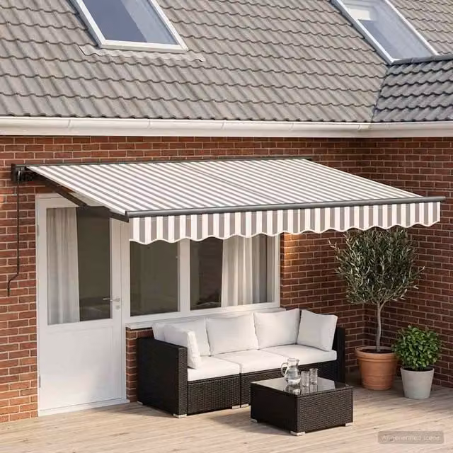 Toldo retráctil Maison exclusive en gris claro y blanco con estructura de aluminio y lona de poliéster, An: 450 cm, Al: 300 cm