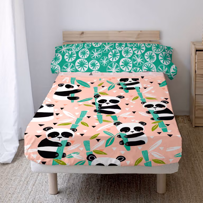 Juego de sábanas de 2 piezas Happyfriday de algodón con diseño de animales para niños en color rosa para cama de 90x200 cm