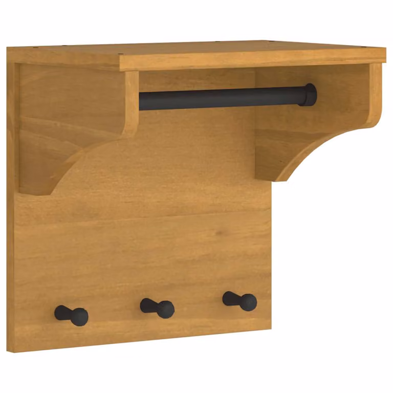 Perchero de pared vidaXL SANDNES de madera maciza de pino en color marrón, An/P/Al: 43 x 30 x 42 cm