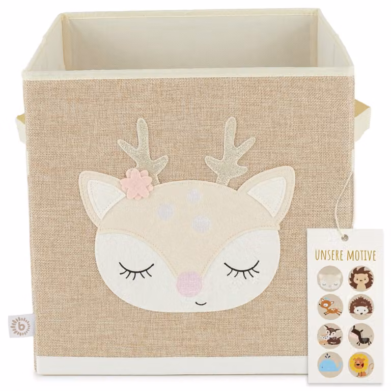 Caja de juguetes plegable con asas IKEA diseño cierva en colores beige, rosa y marrón An/P/Al: 32 x 33 x 32 cm