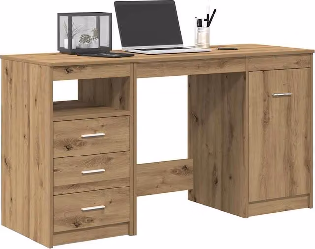 Escritorio moderno con armario y cajonera Maison Exclusive en madera de roble color marrón para oficina en casa An/P/Al: 100 x 50 x 76 cm