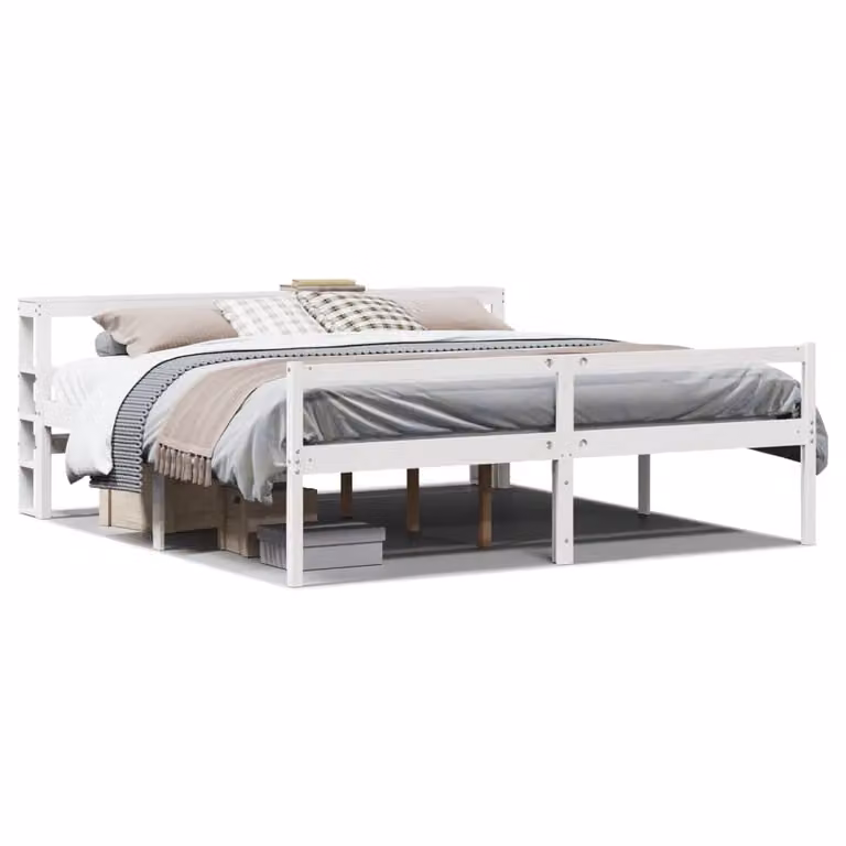 Cama para personas mayores vidaXL de madera de pino blanca con cabecero An/P/Al: 180 x 200 cm