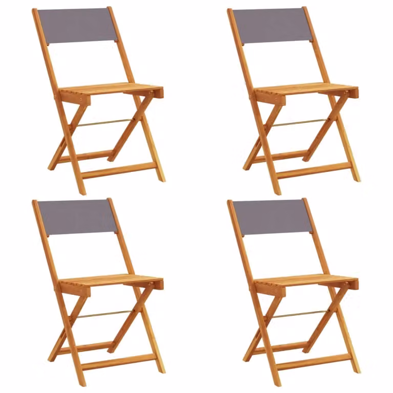Set de 4 sillas de jardín plegables Syfax de madera de acacia aceitada y tela antracita con reposabrazos