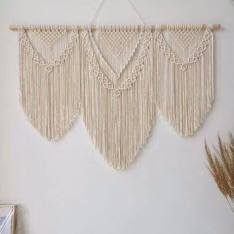 Tapiz de pared artístico bohemio MIMIY con diseño abstracto y geométrico en color beige, An/P: 110 x 80 cm