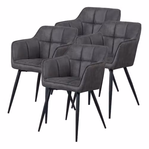 Conjunto de 4 sillas de comedor Birmingham en gris oscuro con reposabrazos y patas de acero de en.casa, An/P/Al: 81 x 57 x 53 cm
