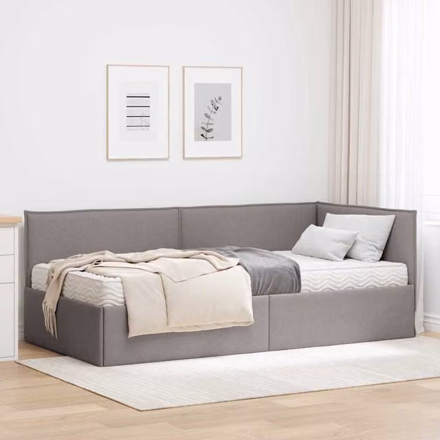 Estructura de cama de esquina con 2 colchones vidaXL en terciopelo taupé, An/P/Al: 90 x 190 cm