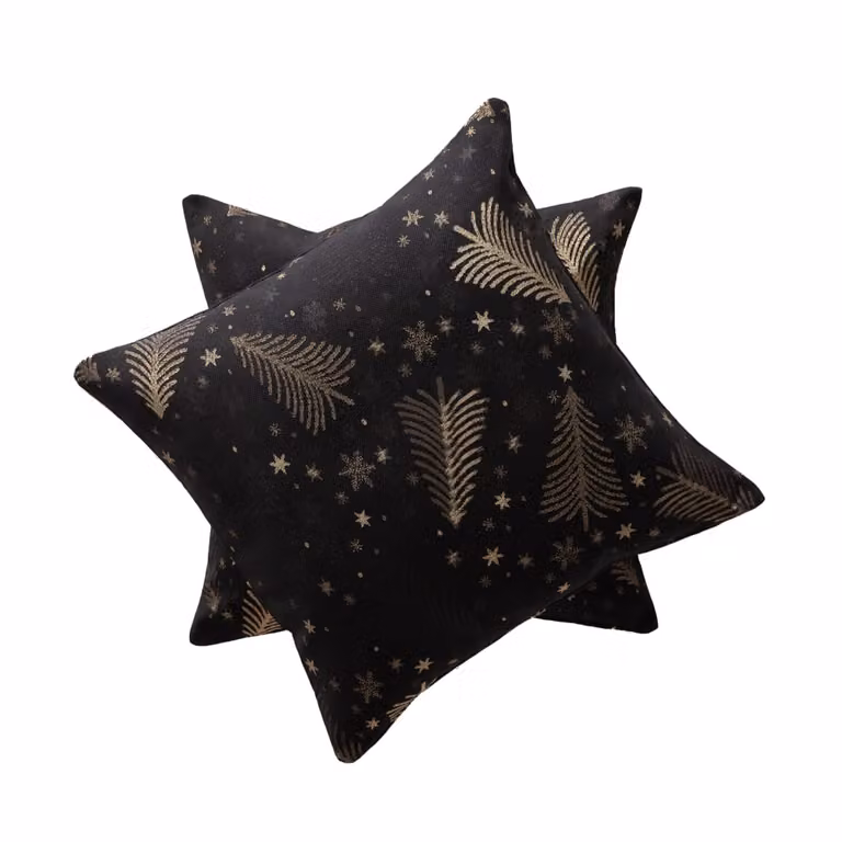 Lote de 2 fundas de cojín de Navidad Gamusi en jacquard de algodón y poliéster, color negro y oro, 45 x 45 cm
