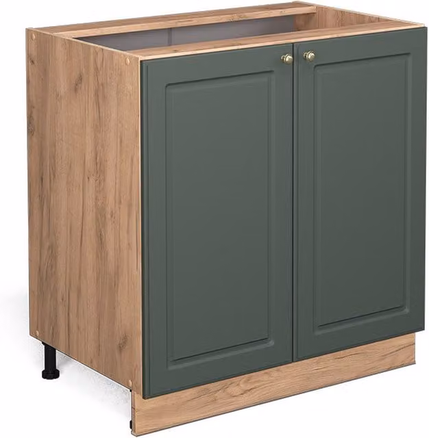 Mueble bajo de cocina Vicco Fame-Line estilo casa de campo en verde y dorado con estante interno y sin encimera, An: 80 cm