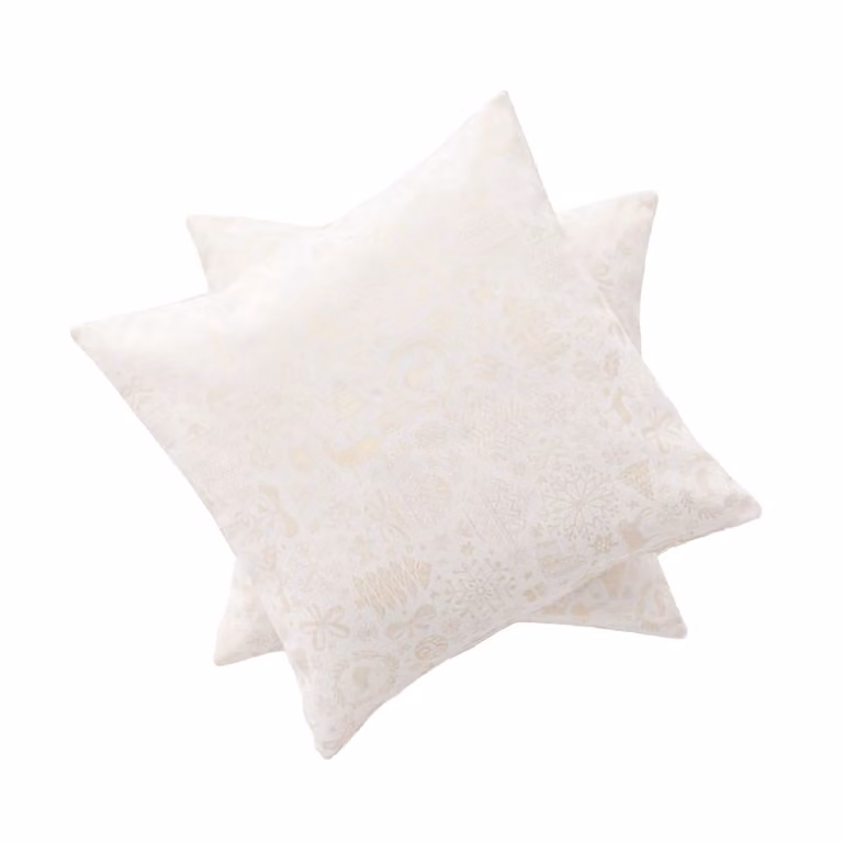 Lote de 2 fundas de cojín de Navidad Gamusi en jacquard de algodón, color blanco y oro, 45 x 45 cm