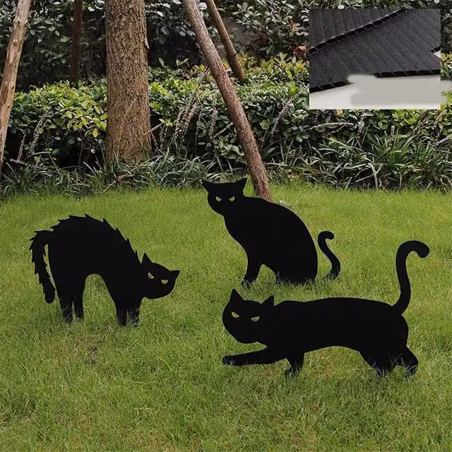 Conjunto de 3 estatuas de gatos de metal XISRENS en color negro para decoración de jardín y patio