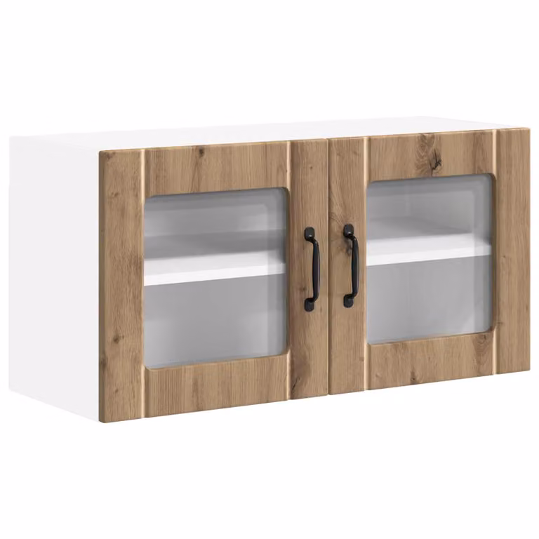 Armario de pared moderno LUCCA de vidaXL con puertas de vidrio y acabado roble marrón para cocina