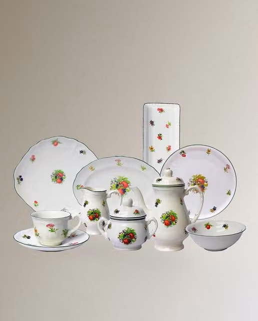 Juego de café de porcelana San Claudio con diseño floral de flores y frutas en multicolor