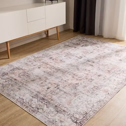 Alfombra Benuta Basic George de estilo vintage y diseño abstracto en color crema y topo, lavable y antideslizante, An/P: 60 x 120 cm