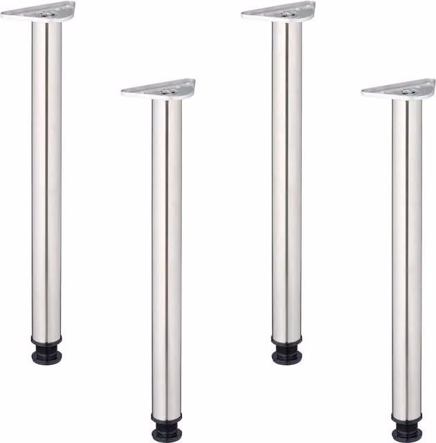Set de 4 patas para mesa regulables Relaxdays de acero inoxidable en color plata, Altura: 71 cm, Diámetro: 6 cm