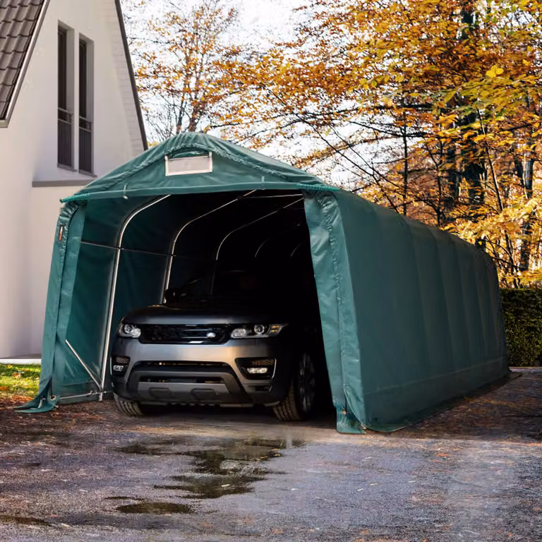 Carpa de garaje TOOLPORT impermeable en PVC y acero galvanizado, color verde, An/P/Al: 330 x 840 x 210 cm