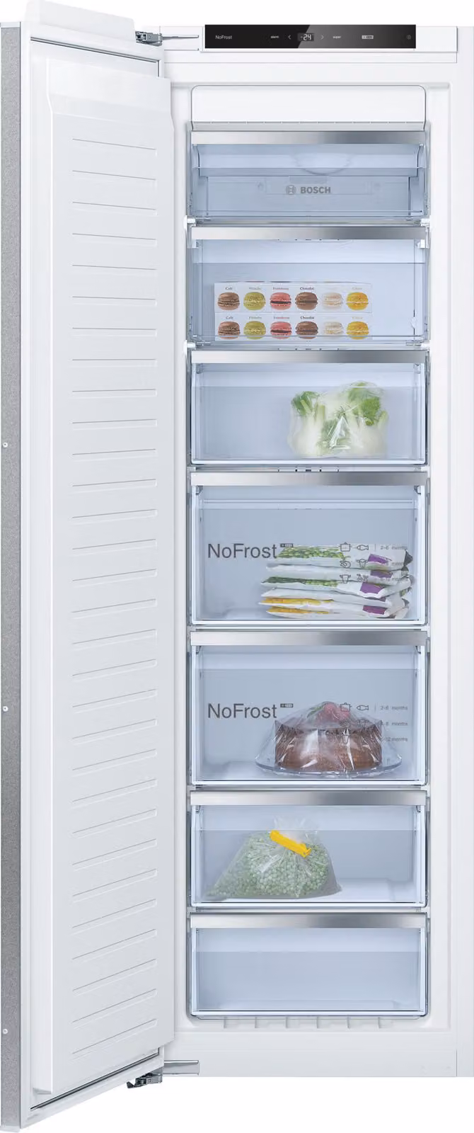 Congelador integrable Bosch Serie 6 GIN81ACD0 con tecnología No Frost y cierre SoftClose, color blanco, An/P/Al: 55.8 x 55.8 x 177.2 cm
