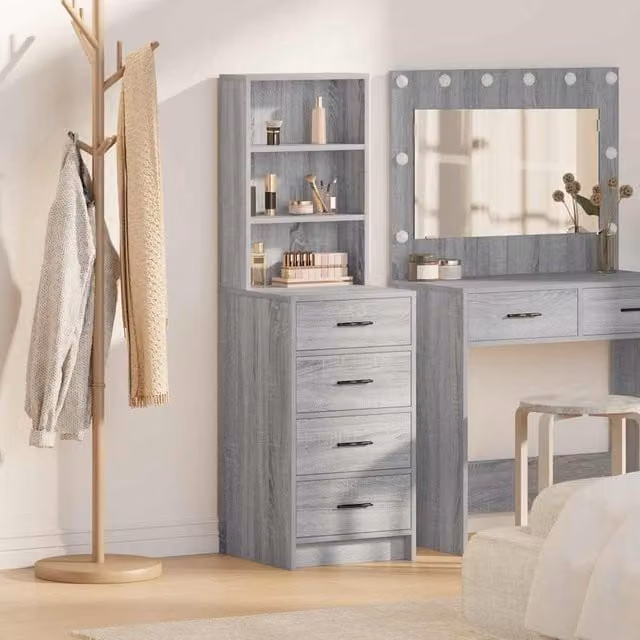 Alacena moderna Vetonek en color gris con puertas, cajones y estantes, An/P/Al: 40 x 41 x 135 cm