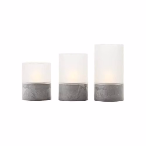 Lote de 3 lámparas de sobremesa LED Brilliant con diseño de vela, color gris y blanco mate, fabricadas en plástico y vidrio con luz cálida de 2500K