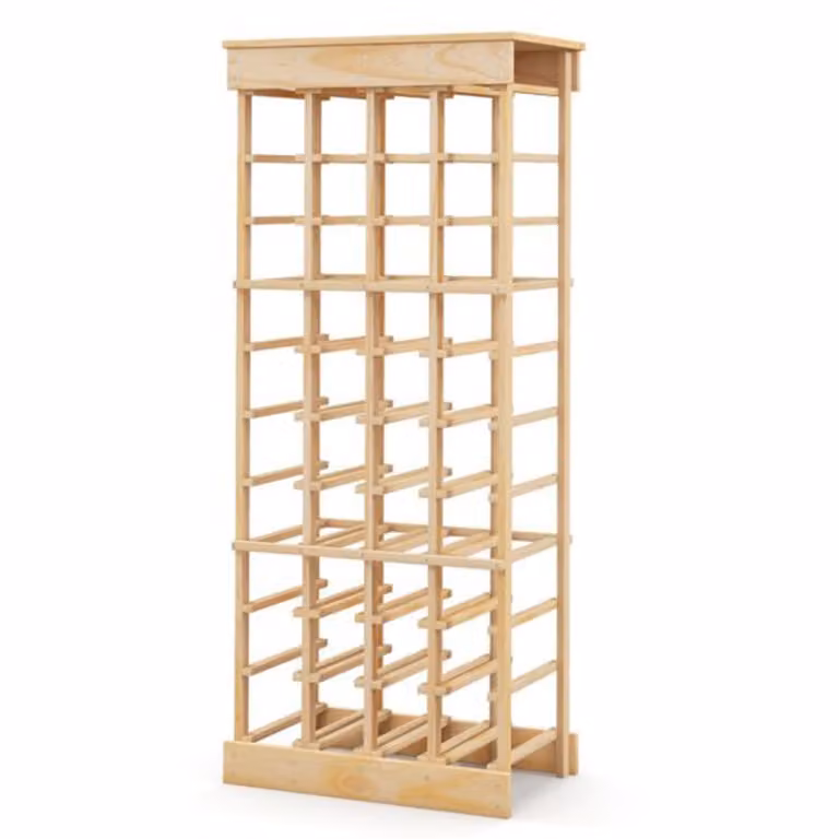 Expositor de vino GIANTEX de pino macizo en color beige y marrón, capacidad para 40 botellas, An/P/Al: 46,4 x 27,6 x 113 cm