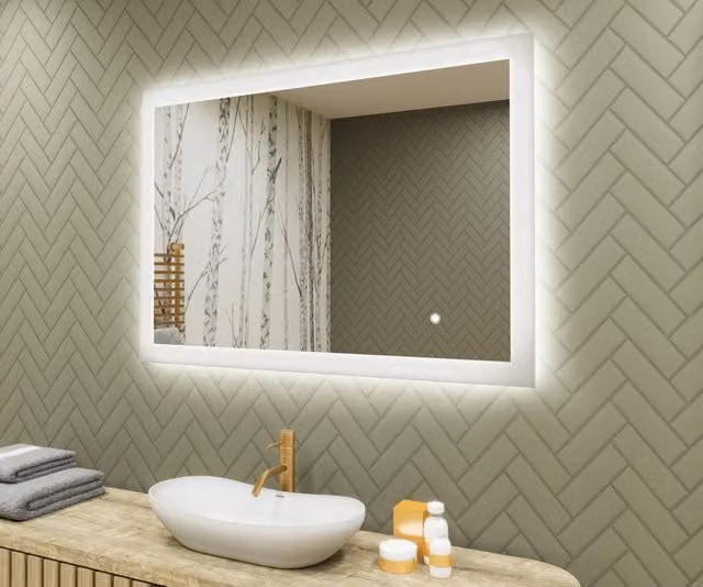 Espejo LED de baño rectangular Artforma con luz dual y control táctil, color blanco, An/Al: 100 x 70 cm
