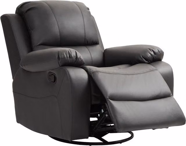 Sillón para TV giratorio con reposapiés NORTHIX en color negro con estructura de metal y tapizado de piel sintética