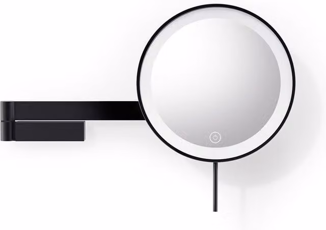 Espejo cosmético de pared Zack con luz LED, aumento x5 y diseño redondo en color negro