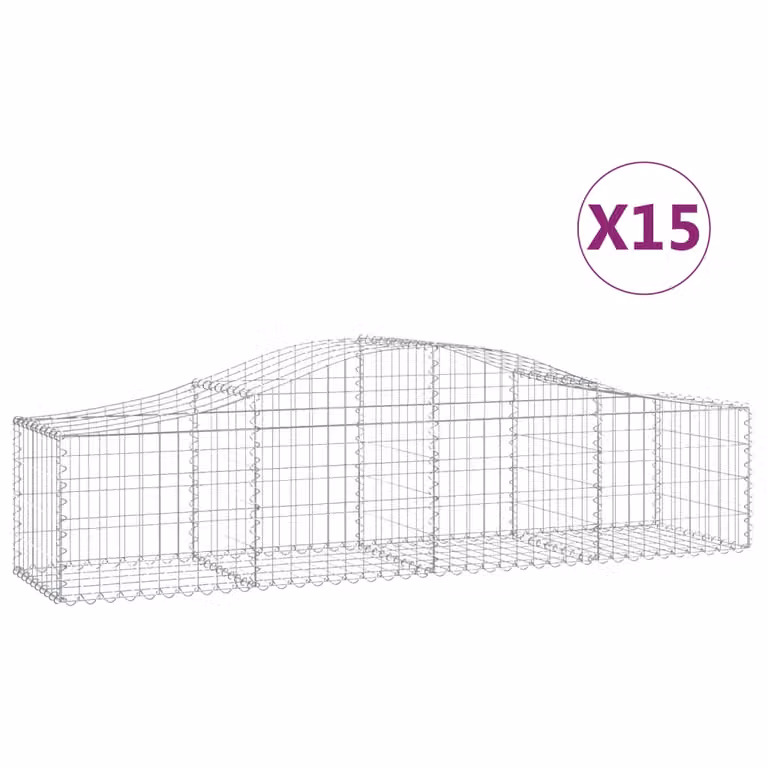 Set de 15 cestas gaviones videx de acero galvanizado color plata con forma de arco, An/P/Al: 200 x 50 x 40/60 cm