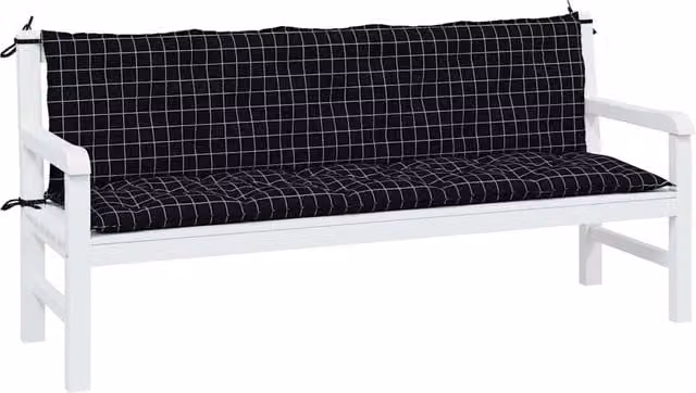 Pack de 2 cojines rectangulares para banco de jardín SYFAX en color negro, fabricados en poliéster impermeable y transpirable con diseño moderno