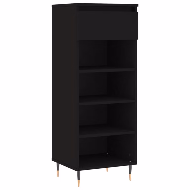 Zapatero moderno vidaXL de madera y metal negro con puertas batientes y estantes internos An/P/Al: 40 x 36 x 105 cm