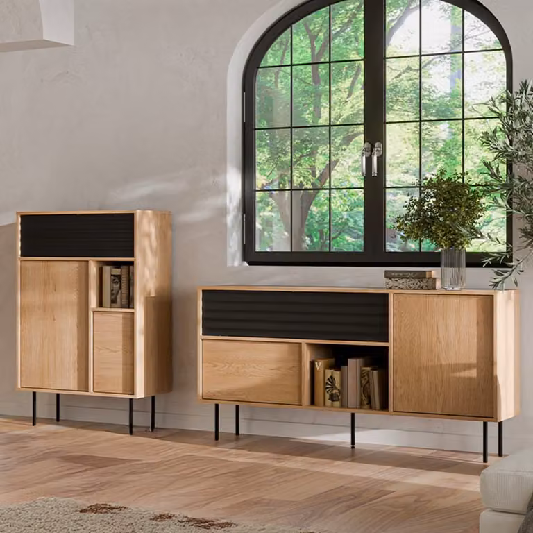 Bufé moderno de 3 puertas PETITS-MEUBLES en madera y negro An/P/Al: 120 x 40 x 76,6 cm