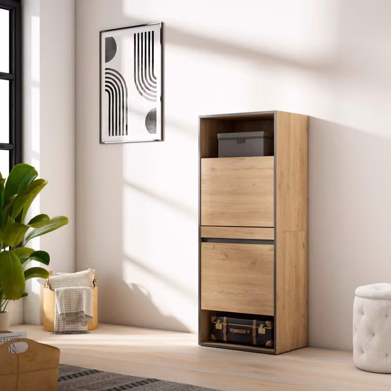 Zapatero moderno SKRAUT HOME efecto roble con puertas abatibles para dormitorio An/P/Al: 60 x 35 x 145 cm