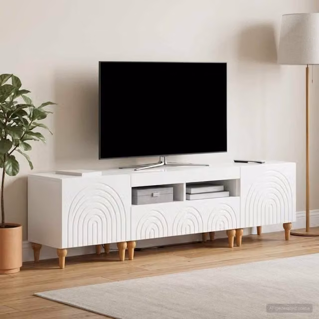 Conjunto de 3 muebles para TV modernos Maison Exclusive en color blanco brillante con iluminación LED integrada