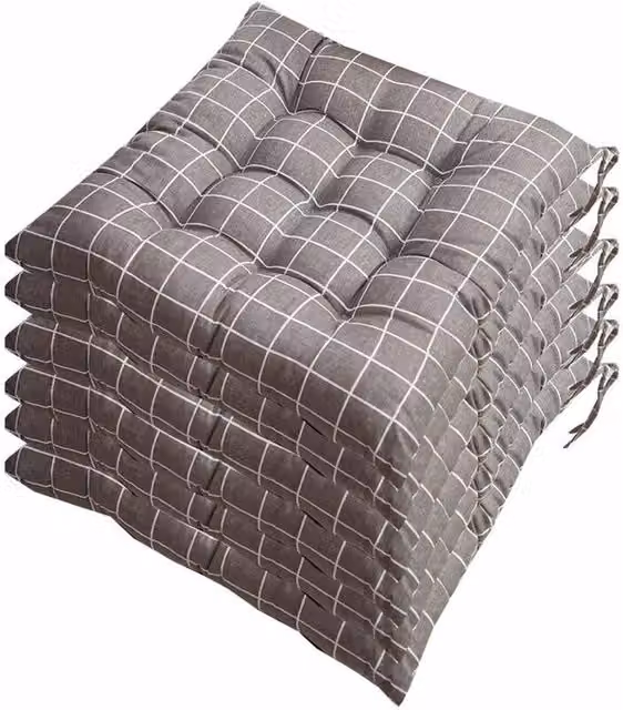 Juego de 6 cojines para silla ODIPIE en color gris, diseño reversible con lazos de sujeción, fabricados en mezcla de 50% poliéster y 50% algodón, An/An/Al: 40 x 40 x 40 cm
