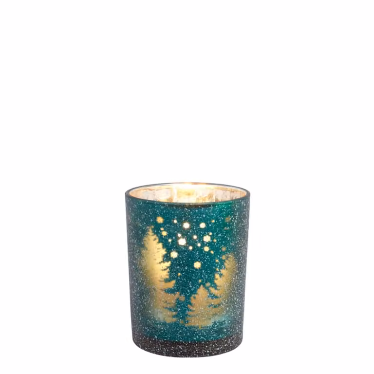 Portavelas decorativo de vidrio Sia Deco en verde y plata con diseño floral para mesa