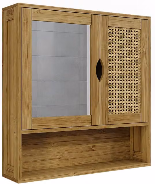 Armario de baño Vicco Liora con espejo en color marrón y acabado de bambú, An/Al: 56 x 58 cm