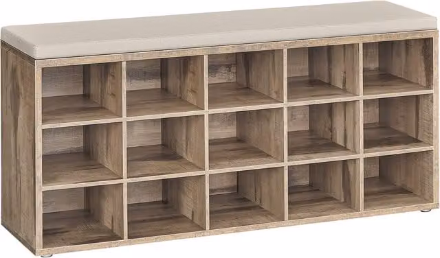 Banco zapatero VASAGLE con asiento acolchado, marrón y beige, An/P/Al: 105 x 30 x 48 cm